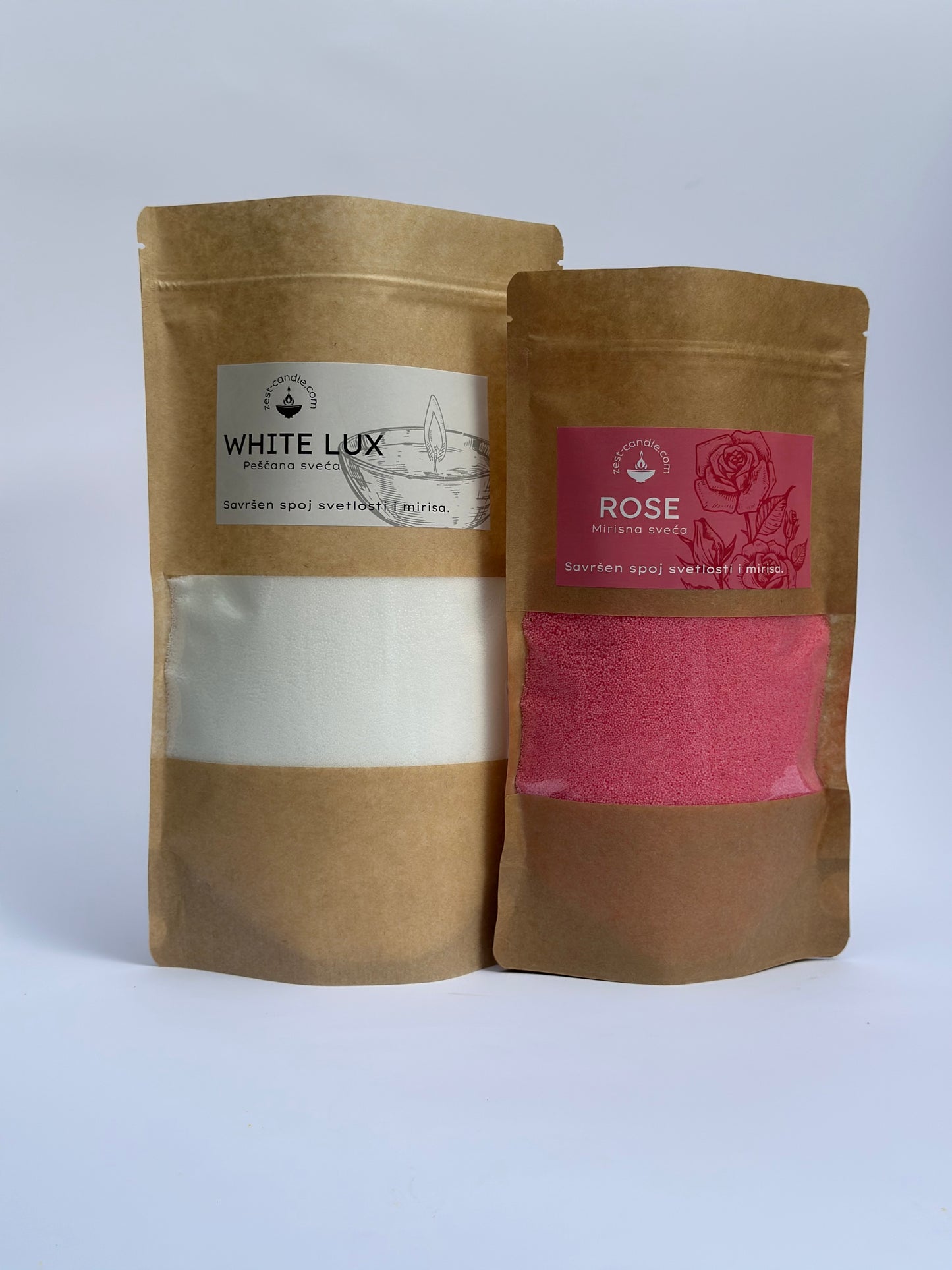 Set peščanih sveća: bela bez mirisa (600g) + mirisna po izboru (400g)