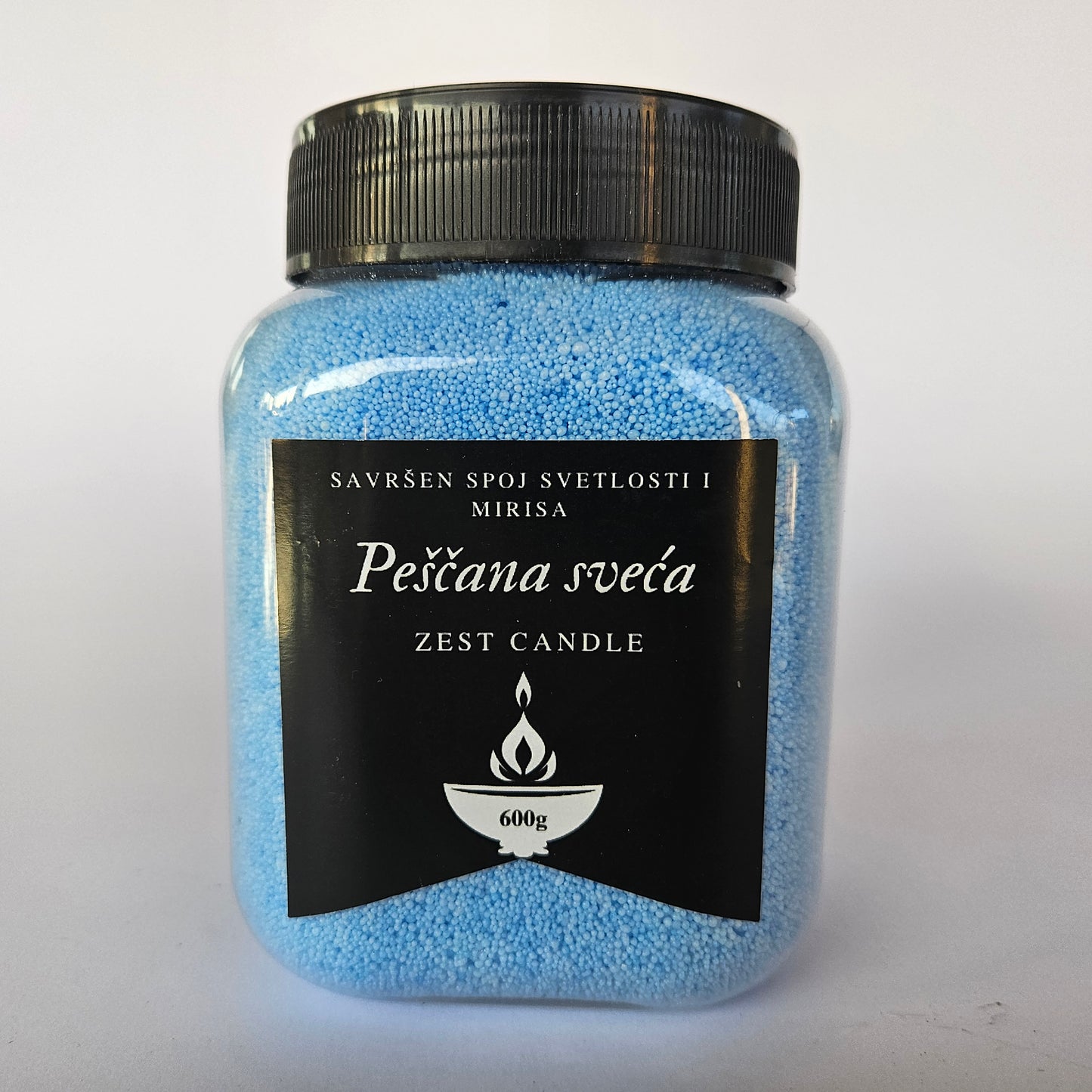 Staklena vaza uz peščanu mirisnu sveću 600g