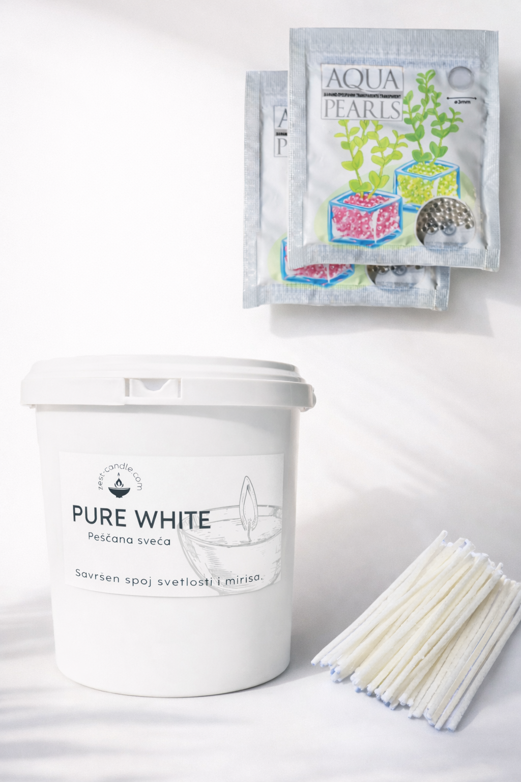 Komplet za peščanu sveću sa gel kuglicama i fitiljima za dekoraciju prostora.