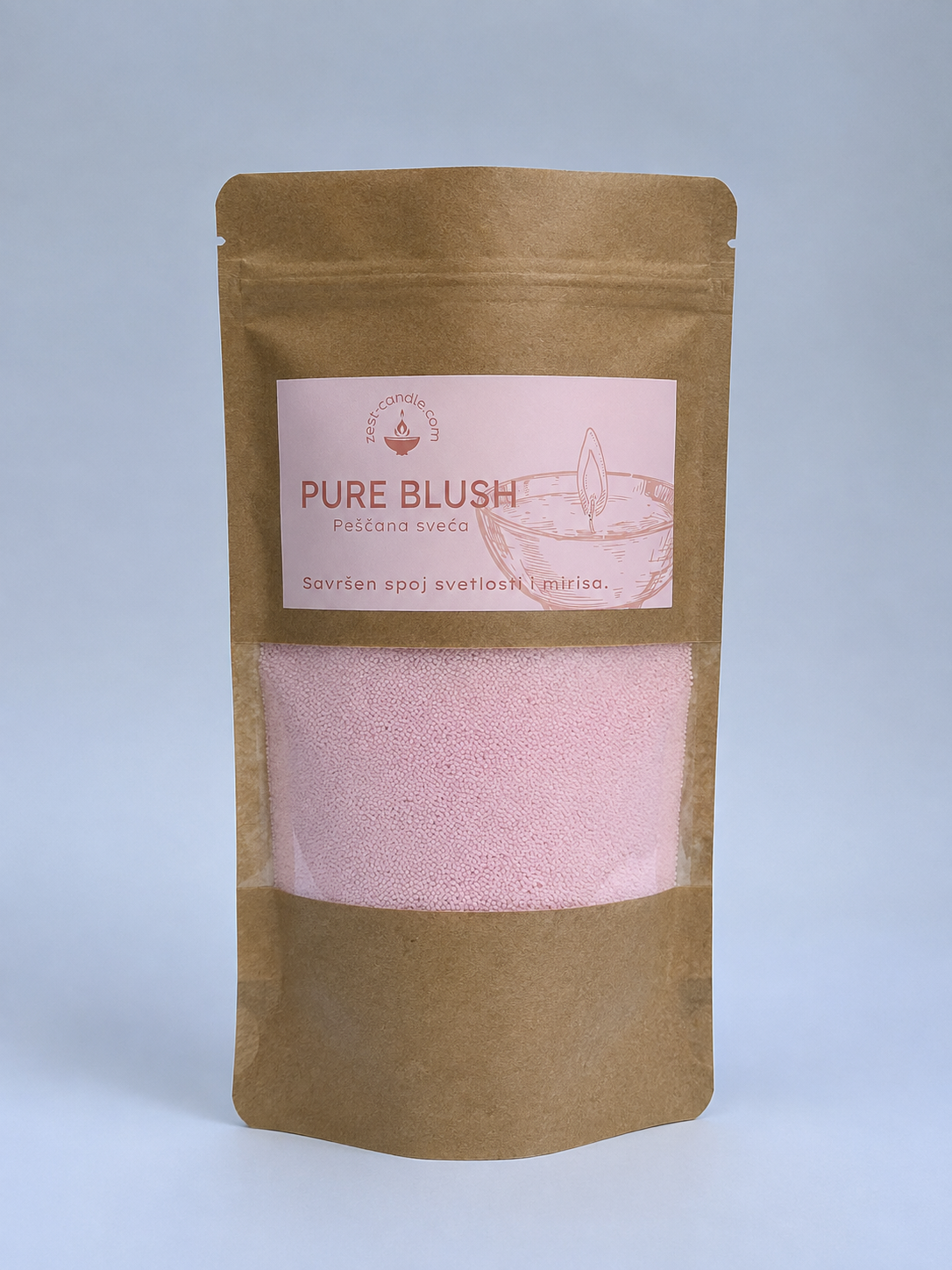 Pure Blush krem roze pescana sveca i vosak u prahu prljavo roze boje Zest